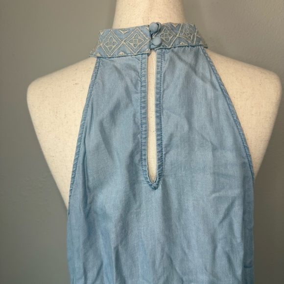 Blu Pepper Light Blue Lyocell Halter Midi Dress Embroidered Boho Resort M - Picture 6 of 8